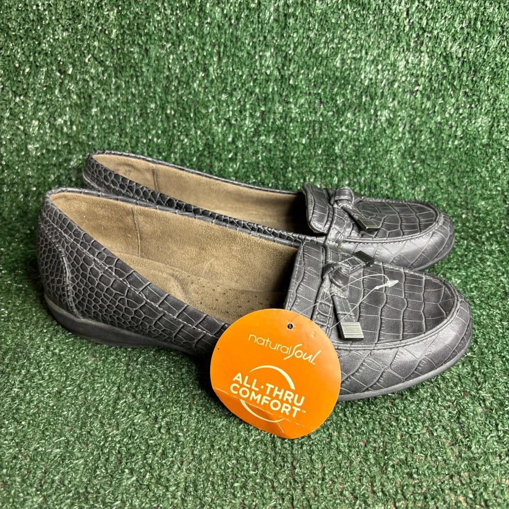 NEW Natural Soul Gracee Faux Croc All Thru Comfort Loafer Flat Grey Womens 9.5M
